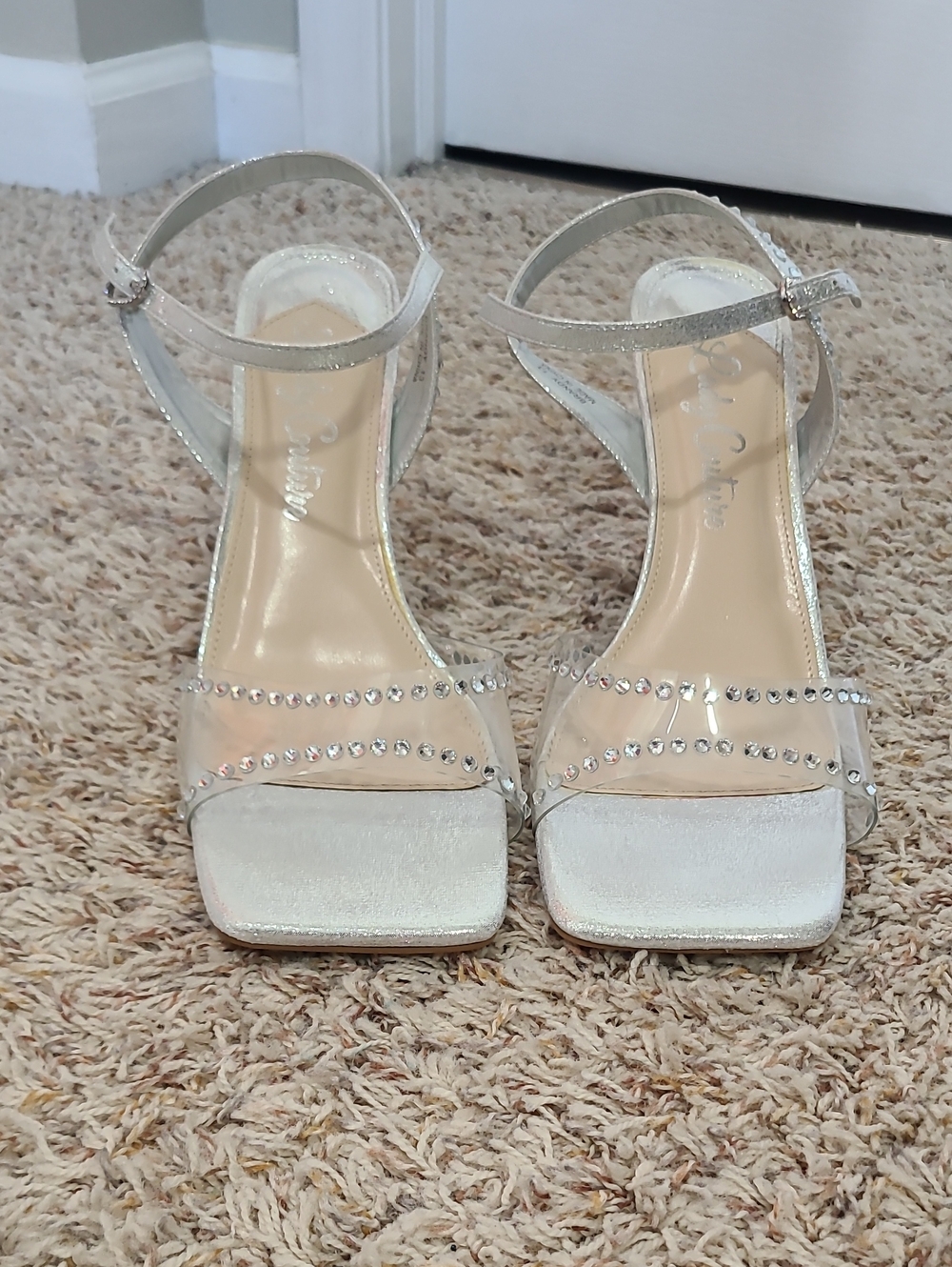 Elegant Women's Silver Jeweled Ankle-Strap Heels